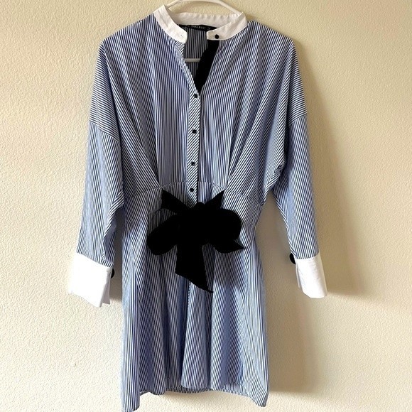 Zara Dresses & Skirts - Zara Basic Blue Stripes Preppy Twee Dress SZ Medium